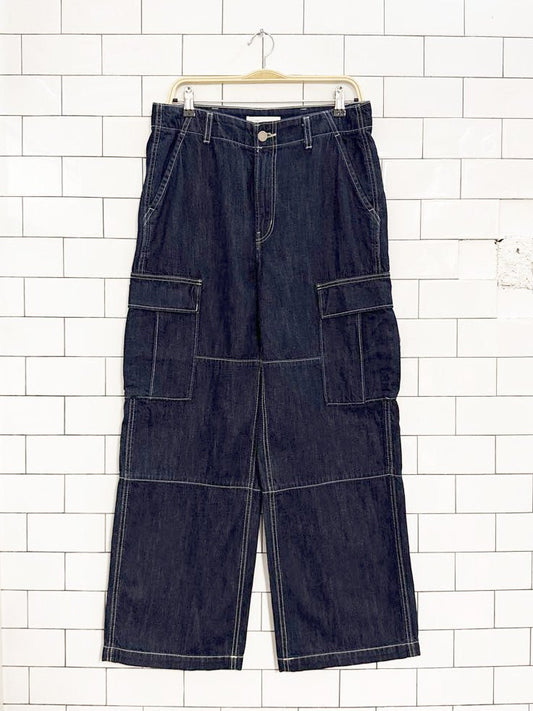 oak & fort contrast stitch wide leg cargo jeans - good market thrift store