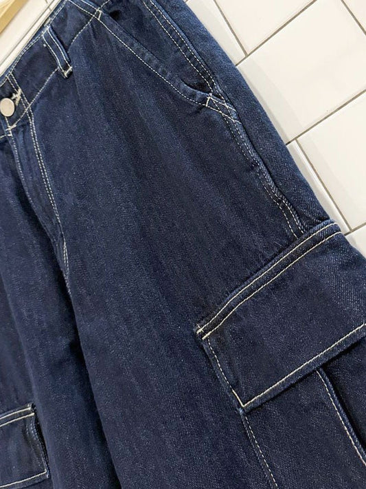 oak & fort contrast stitch wide leg cargo jeans - good market thrift store
