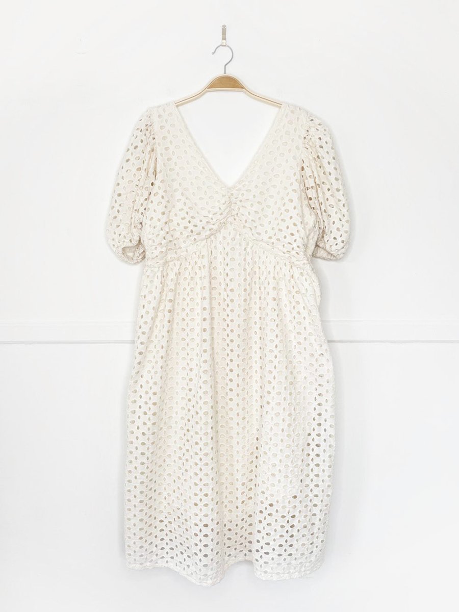 oak + fort eyelet relaxed fit tie - back midi dress - good market thrift store