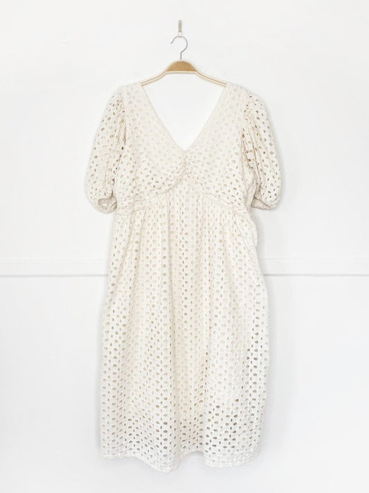 oak + fort eyelet relaxed fit tie - back midi dress - good market thrift store