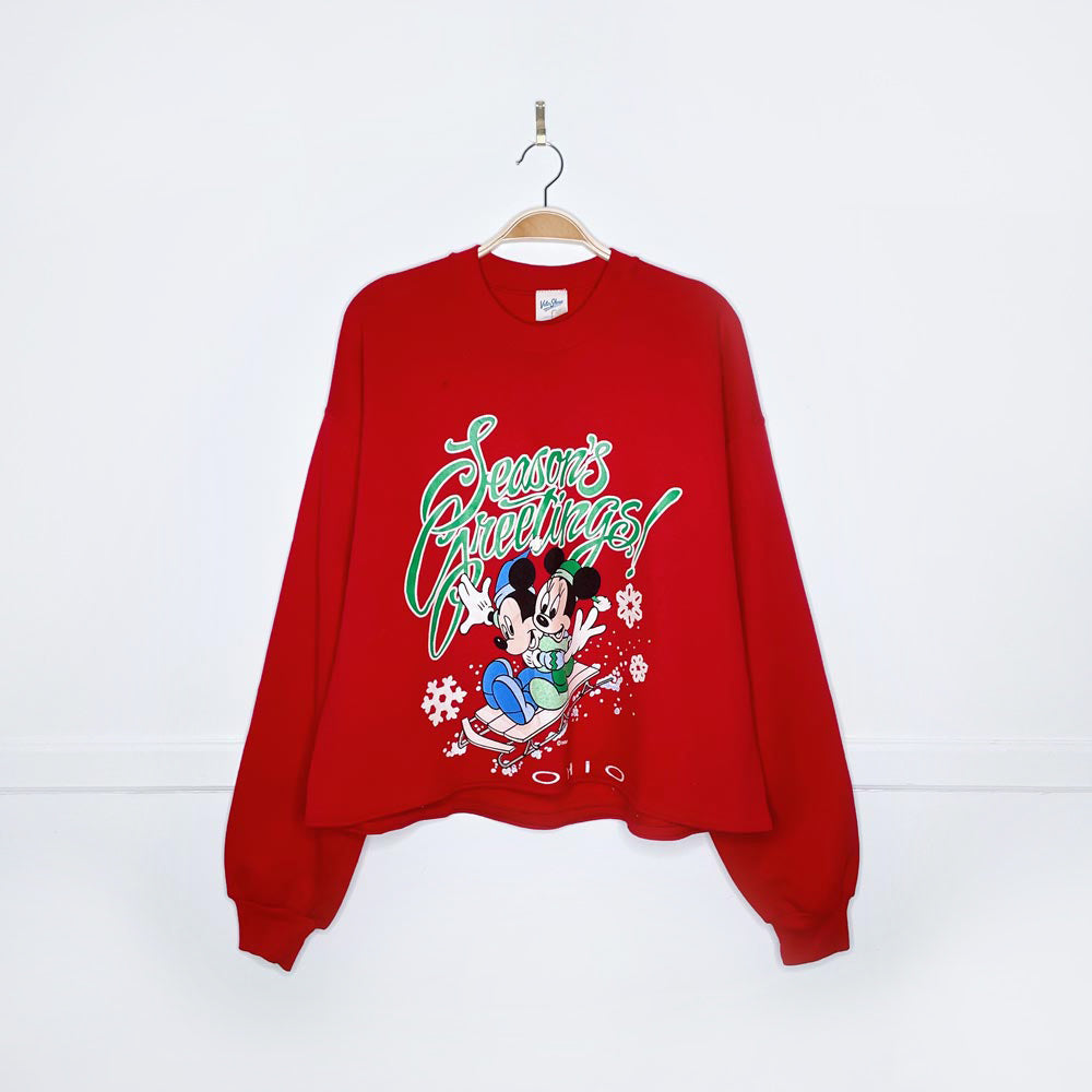 vintage 90s mickey + minnie seasons greetings crop crew
