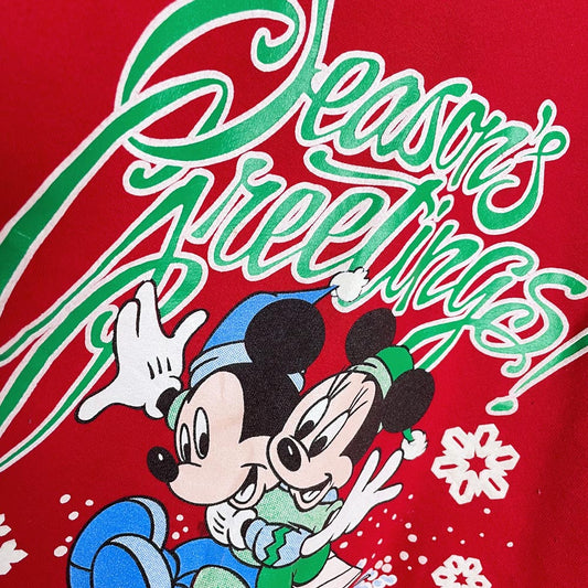 vintage 90s mickey + minnie seasons greetings crop crew