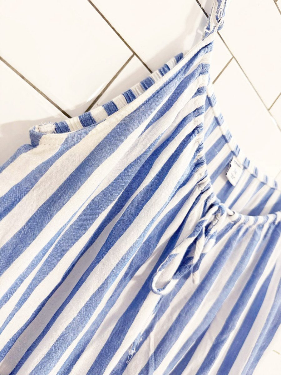 old navy blue stripe tie neck tiered maxi dress - good market thrift store