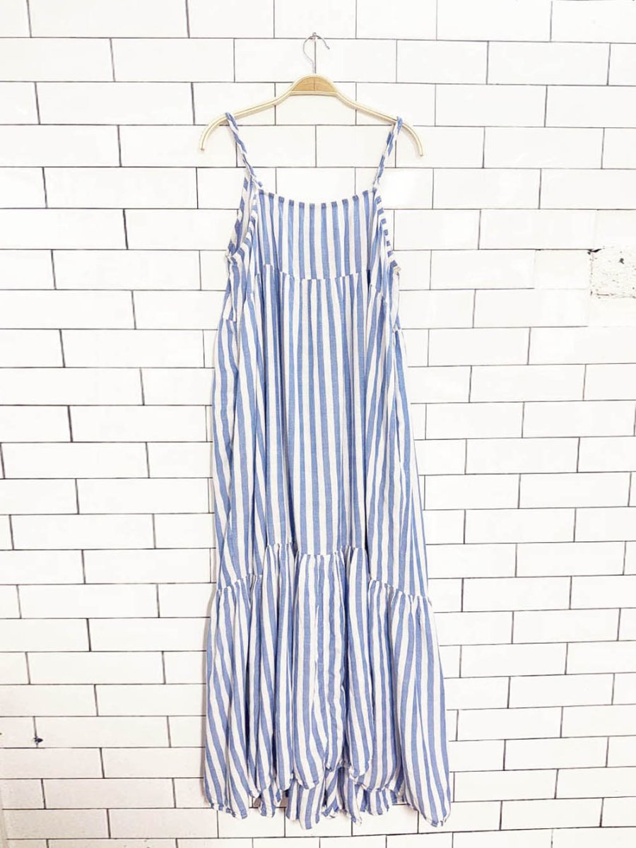 old navy blue stripe tie neck tiered maxi dress - good market thrift store