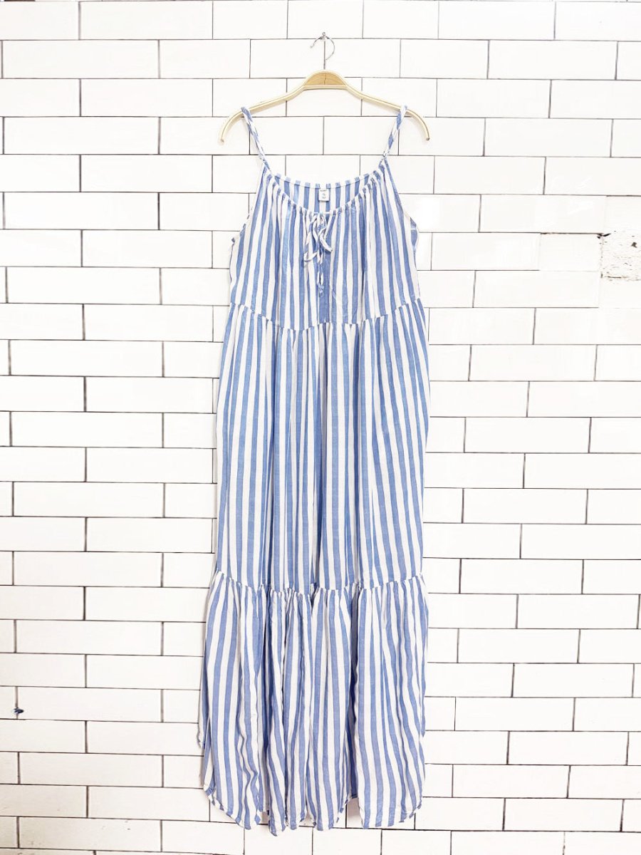 old navy blue stripe tie neck tiered maxi dress - good market thrift store