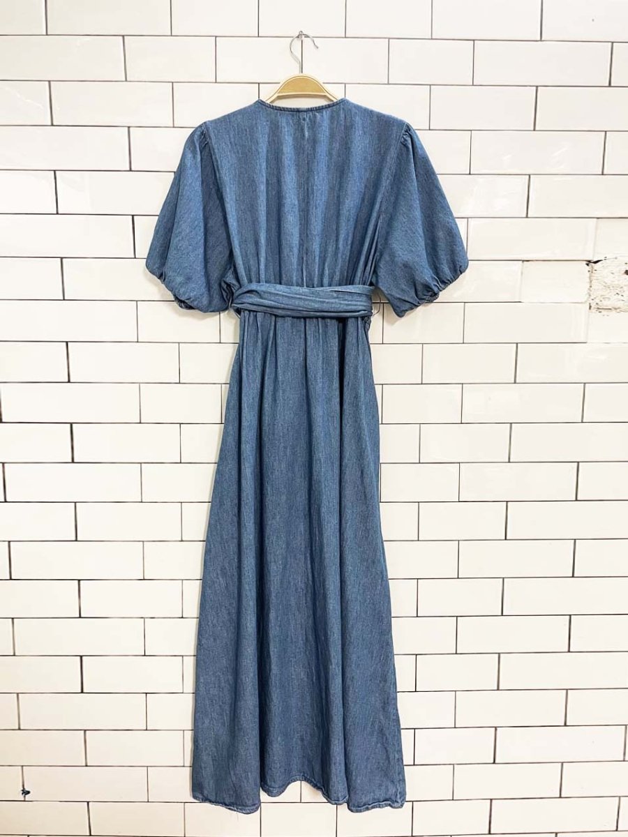 old navy denim tie wrap midi dress - good market thrift store