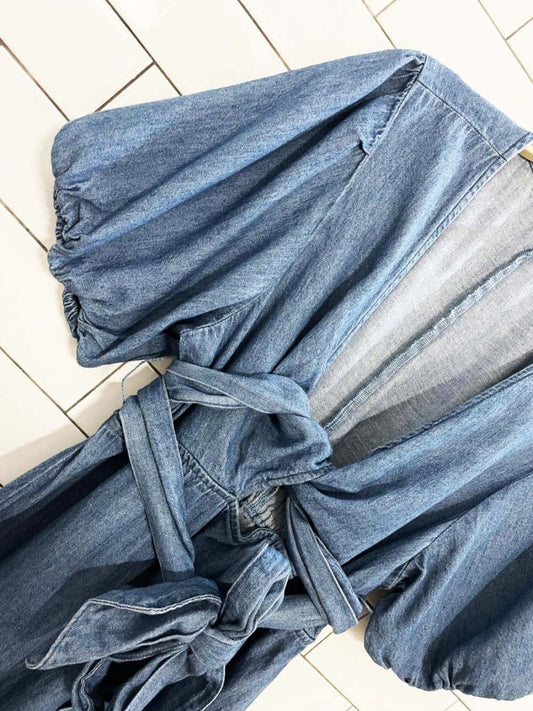 old navy denim tie wrap midi dress - good market thrift store