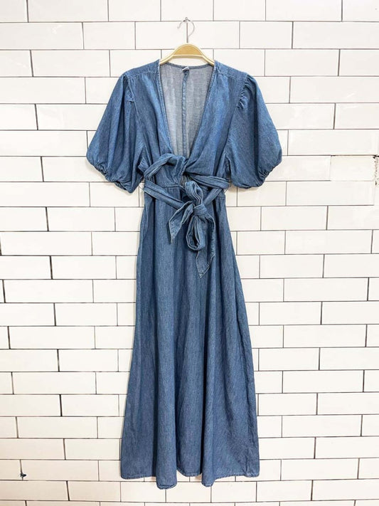 old navy denim tie wrap midi dress - good market thrift store