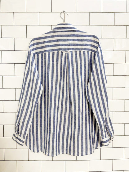 old navy linen - blend oversized striped boyfriend shirt - good market thrift store