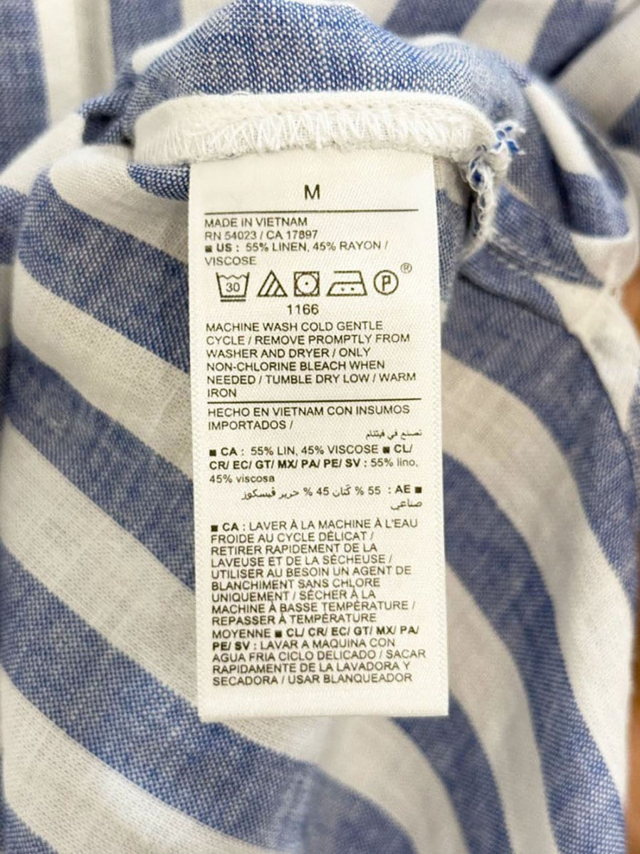 old navy linen - blend oversized striped boyfriend shirt - good market thrift store