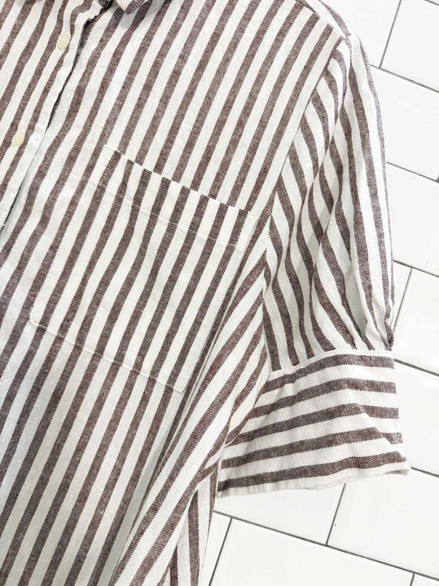 old navy linen - blend striped midi shirt dress - good market thrift store