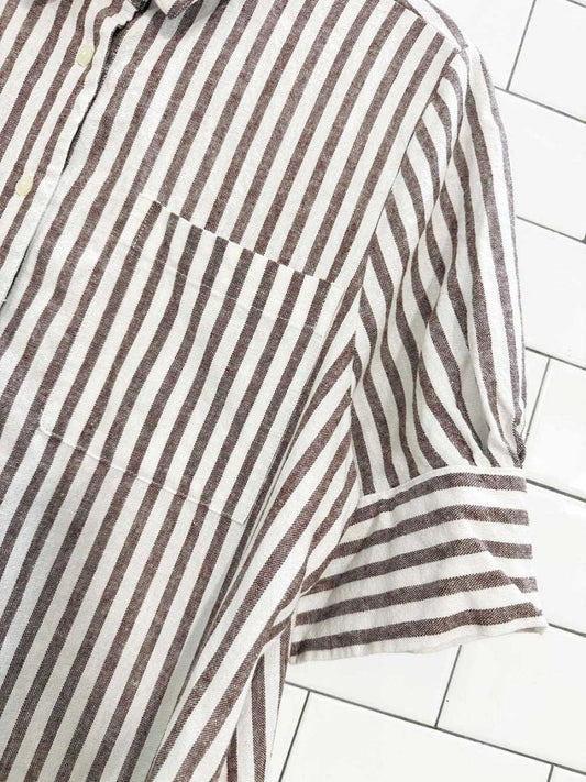 old navy linen - blend striped midi shirt dress - good market thrift store