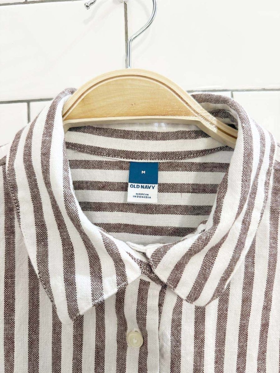 old navy linen - blend striped midi shirt dress - good market thrift store