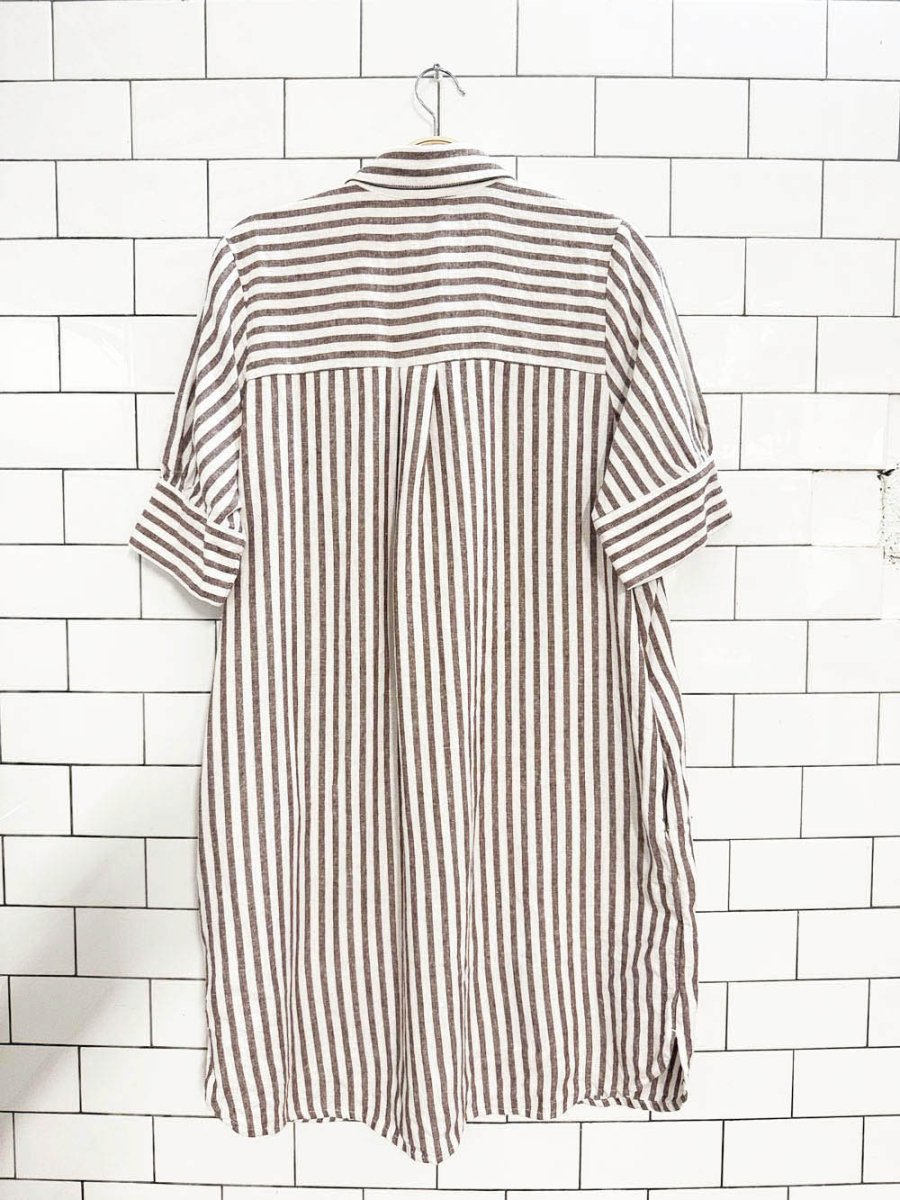 old navy linen - blend striped midi shirt dress - good market thrift store