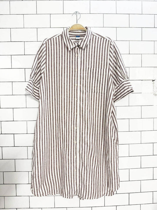 old navy linen - blend striped midi shirt dress - good market thrift store
