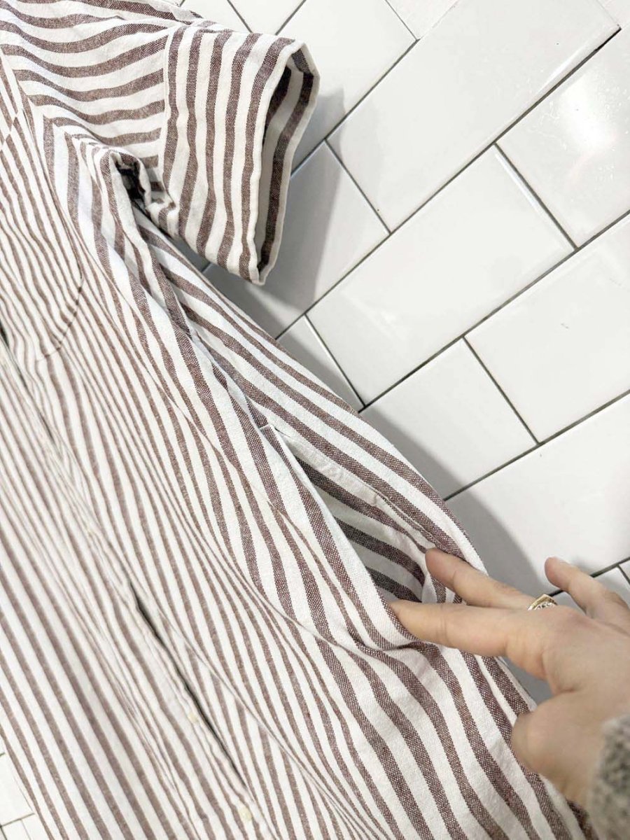 old navy linen - blend striped midi shirt dress - good market thrift store