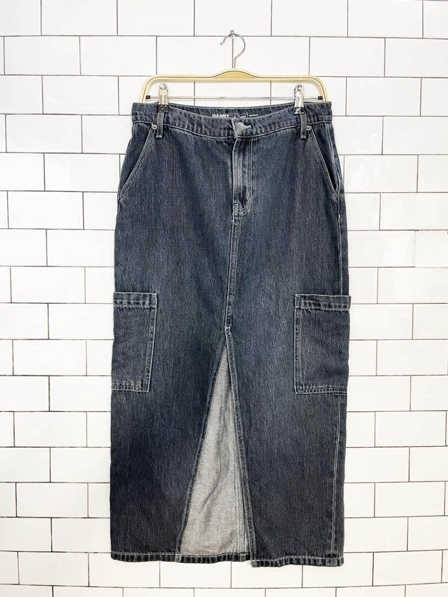 old navy mid rise cargo denim midi skirt - good market thrift store