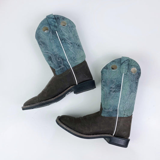 vintage old west leather two tone cowboy boot - size 5