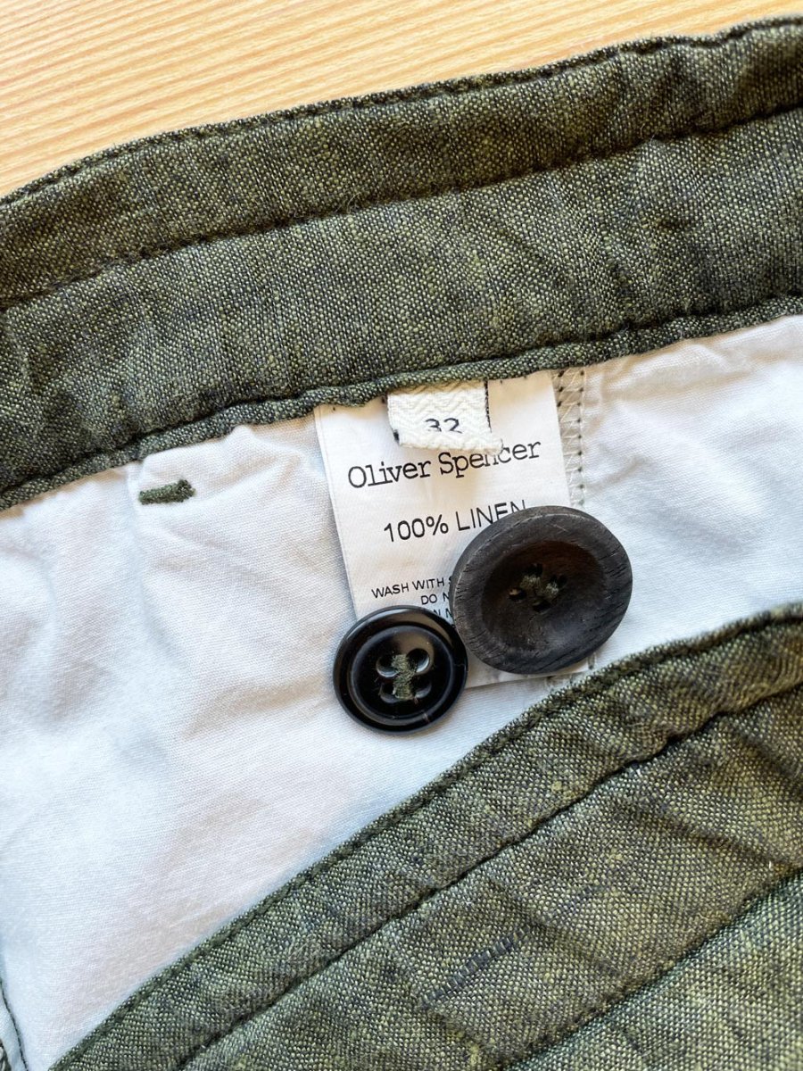 oliver spencer 100% linen drawstring button fly casual shorts - good market thrift store