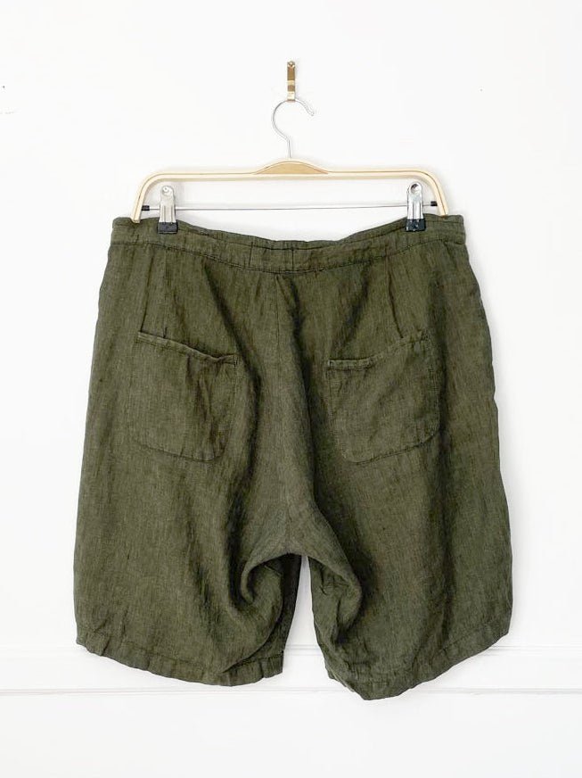 oliver spencer 100% linen drawstring button fly casual shorts - good market thrift store