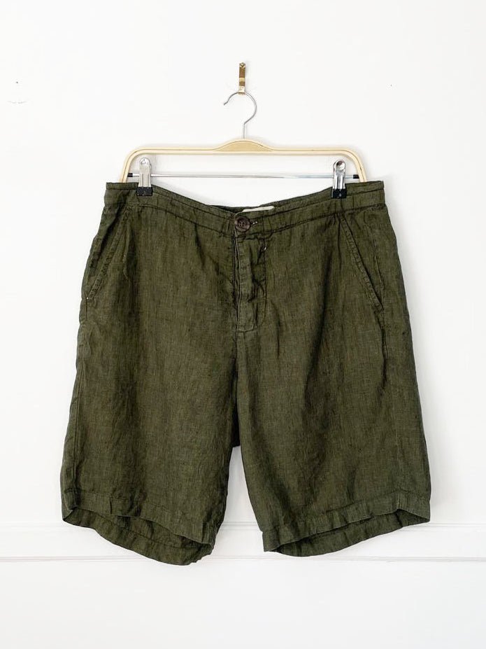 oliver spencer 100% linen drawstring button fly casual shorts - good market thrift store