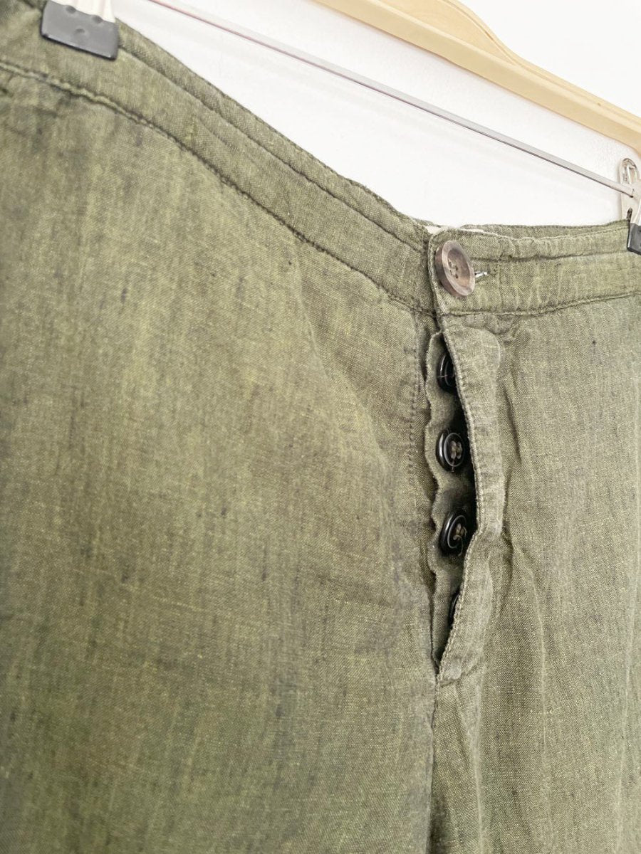 oliver spencer 100% linen drawstring button fly casual shorts - good market thrift store
