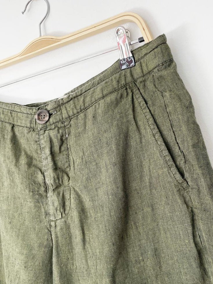 oliver spencer 100% linen drawstring button fly casual shorts - good market thrift store