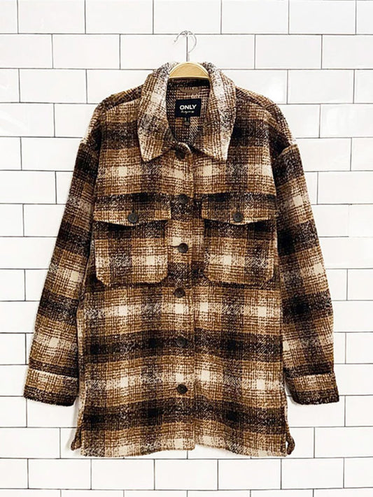 only plaid teddy fleece shirt jacket - good market thrift store