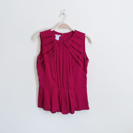 vintage oscar de la renta sleeveless pleated silk blouse - size 8