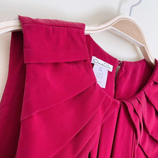 vintage oscar de la renta sleeveless pleated silk blouse - size 8