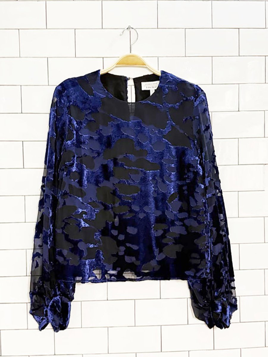 & other stories atelier flocked velvet balloon sleeve blouse | anthropologie - good market thrift store