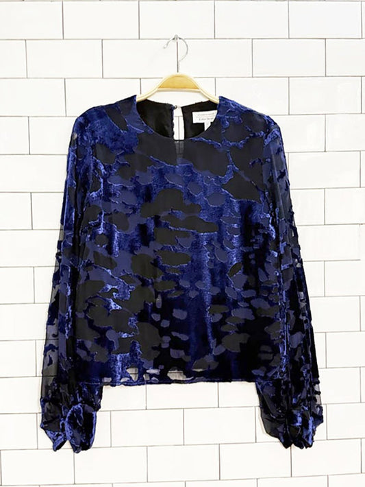 & other stories atelier flocked velvet balloon sleeve blouse | anthropologie - good market thrift store