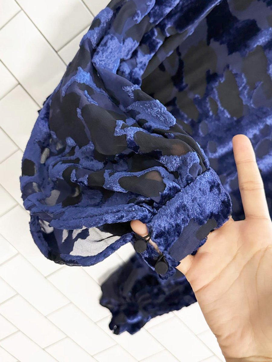 & other stories atelier flocked velvet balloon sleeve blouse | anthropologie - good market thrift store