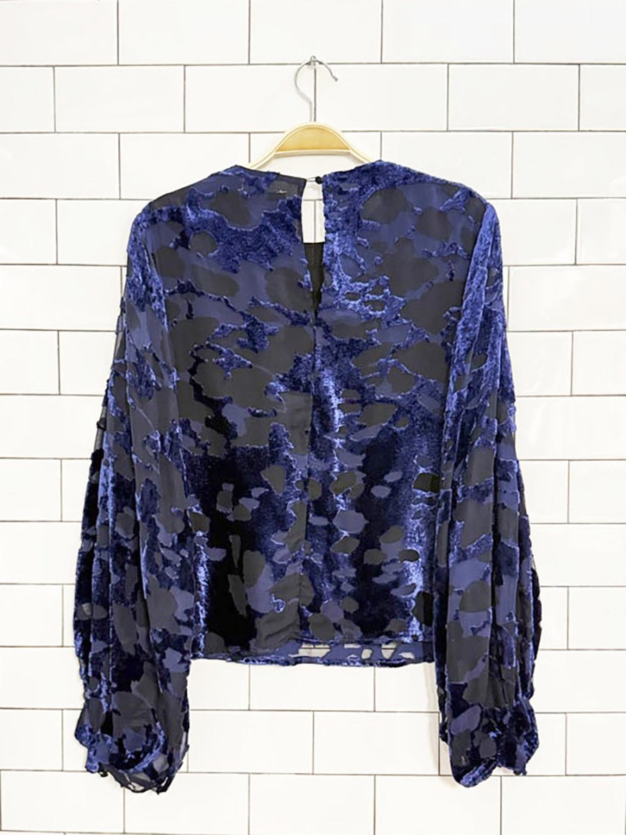 & other stories atelier flocked velvet balloon sleeve blouse | anthropologie - good market thrift store