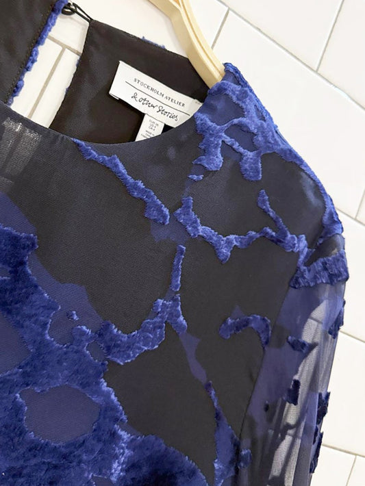 & other stories atelier flocked velvet balloon sleeve blouse | anthropologie - good market thrift store