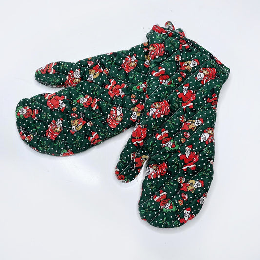 x2 vintage santa holiday oven mitts