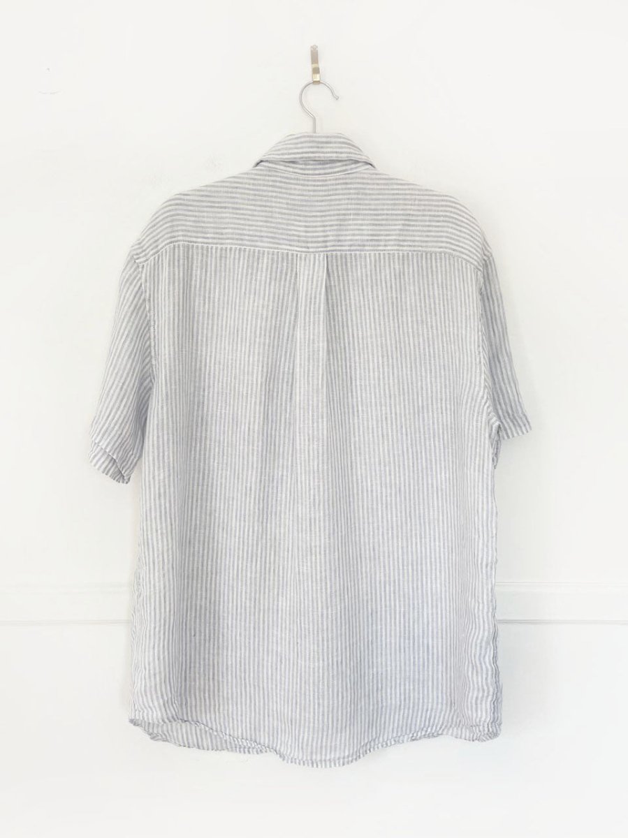 panama jack 100% linen blue stripe relaxed shirt - good market thrift store