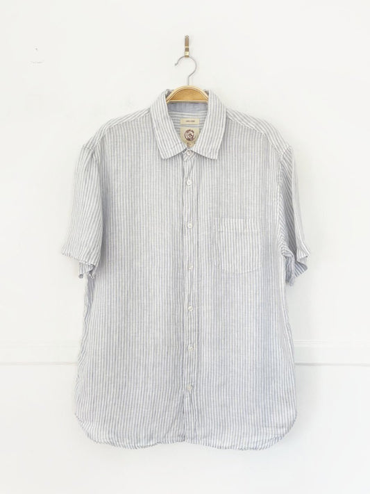 panama jack 100% linen blue stripe relaxed shirt - good market thrift store