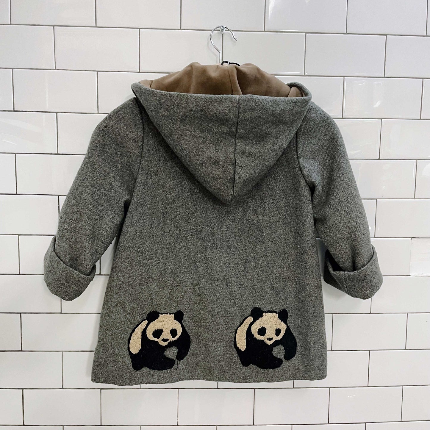 vintage handmade panda bear wool toggle coat - size 5