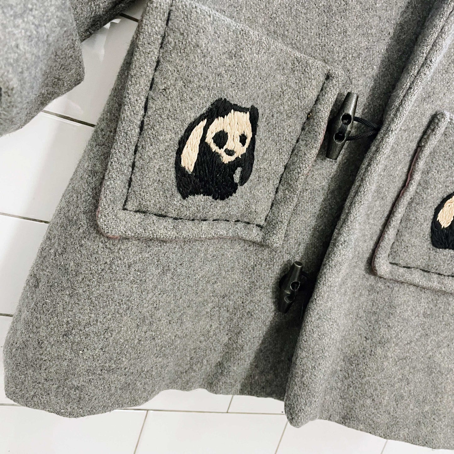 vintage handmade panda bear wool toggle coat - size 5