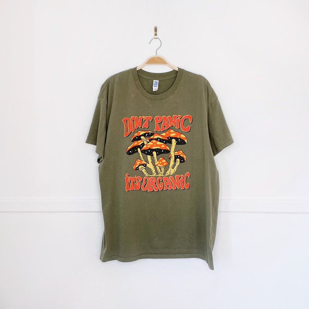 don't panic it's organic | mushrooms tee - good market thrift store