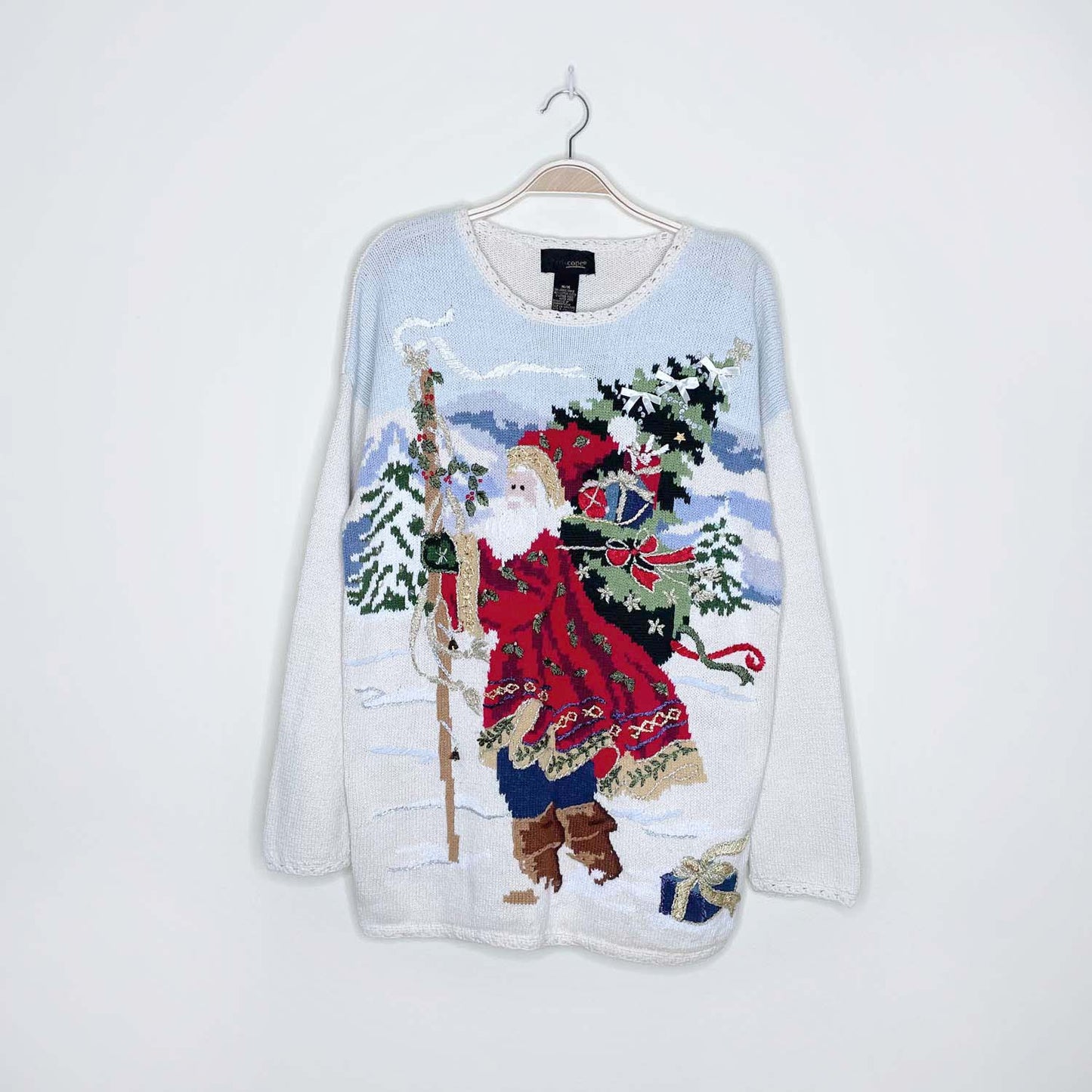 vintage 90s pariscope old saint nick scene knit sweater - size medium