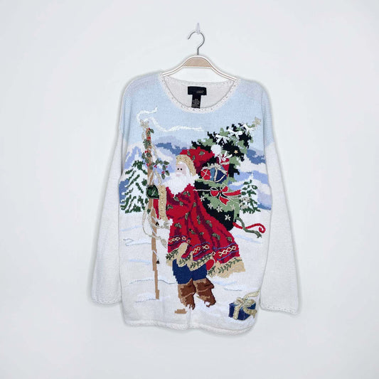 vintage 90s pariscope old saint nick scene knit sweater - size medium