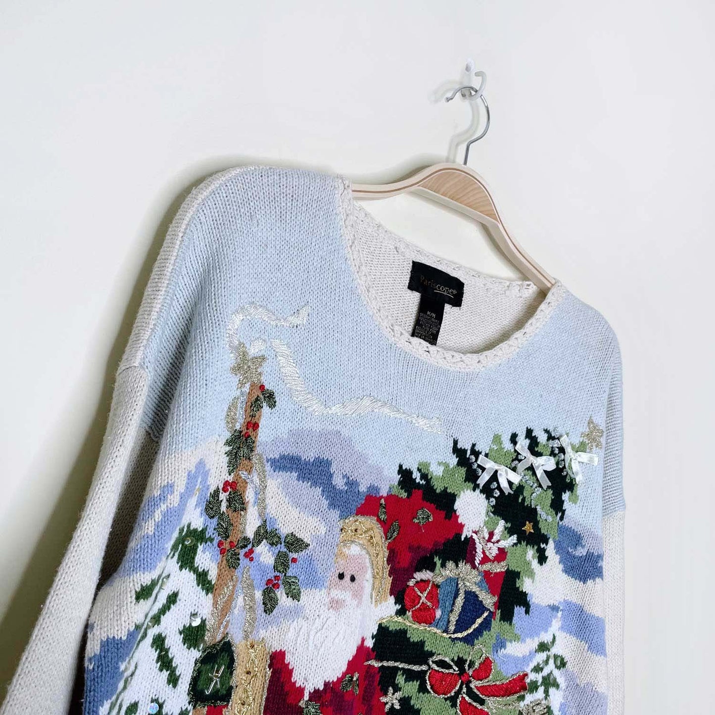 vintage 90s pariscope old saint nick scene knit sweater - size medium