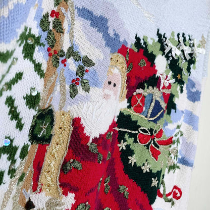 vintage 90s pariscope old saint nick scene knit sweater - size medium