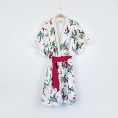 vintage intimate details tropical parrot terry lined robe