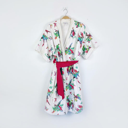vintage intimate details tropical parrot terry lined robe