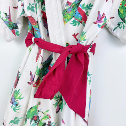 vintage intimate details tropical parrot terry lined robe
