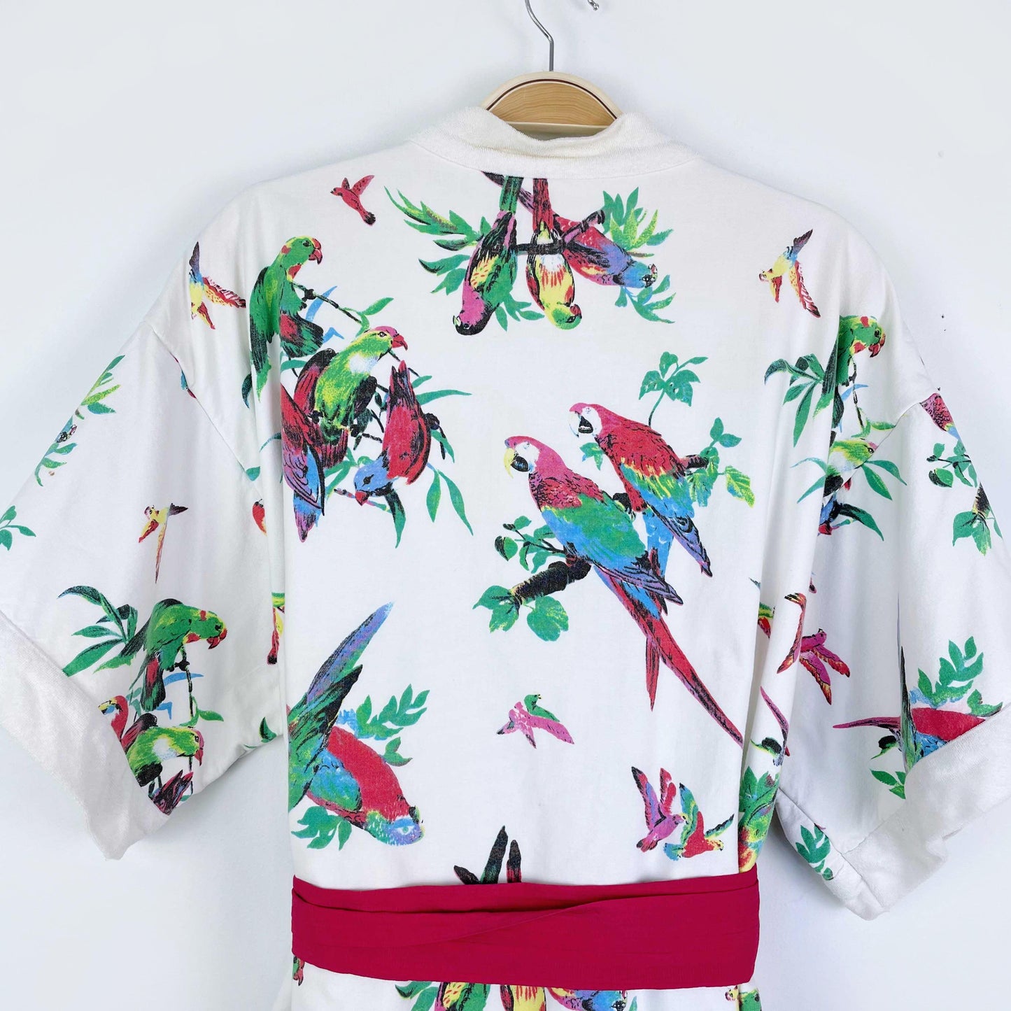 vintage intimate details tropical parrot terry lined robe