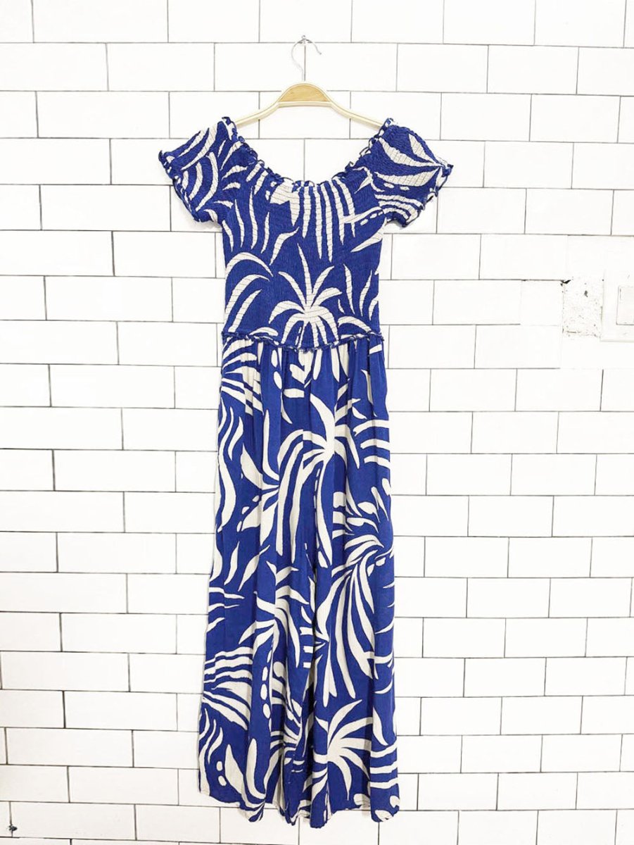 patrons of peace tropical smocked wrap top wide leg jumpsuit - good market thrift store